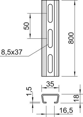 OBO Bettermann Vertr Profilschiene gelocht SW 16,5mm 800x35x18 AML3518P0800FT
