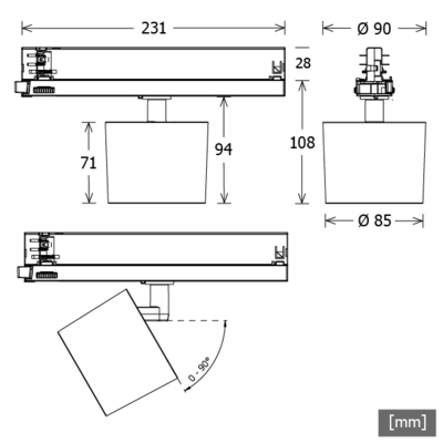 LTS Licht&Leuchten LED-Stromschienenstrahler 3000K ORYO-T 203.930.45 sw