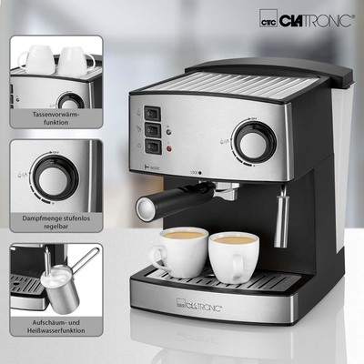 CTC Clatronic Espressomaschine Edelstahl CTC ES 3643 sw-inox