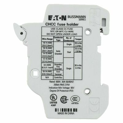 Eaton Sicherungshalter Niedersp. 30A AC 600V 1polig 1Pole 30A #CHCC1DU