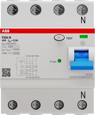 ABB Stotz S&J FI-Schutzschalter TypB 4P 40A,300mA,3kA,4TE F204B-40/0,3-4TE