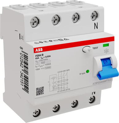 ABB Stotz S&J FI-Schutzschalter TypB 4P 63A,30mA,3kA,4TE F204B-63/0,03-4TE