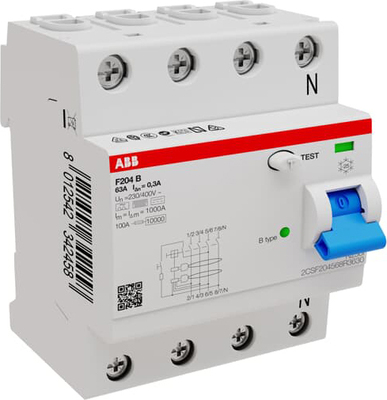 ABB Stotz S&J FI-Schutzschalter TypB 4P 63A,300mA,3kA,4TE F204B-63/0,3-4TE