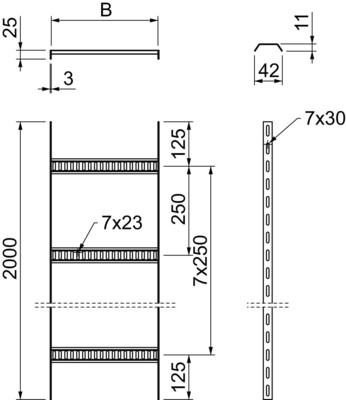 OBO Bettermann Vertr Kabelleiter leicht Gelo. 2m 250mm FT SL 42 250 FT