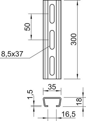 OBO Bettermann Vertr Profilschiene gelocht SW 16,5mm 300x35x18 AML3518P0300FT/1