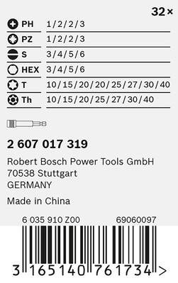 Bosch Power Tools 32-tlg. Schrauberbit-Set, PH, PZ, H, T 2607017319
