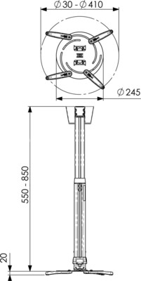 Vogels Projektor Deckenhalterung höhenverst.550-850mm PPC2555 si-sw