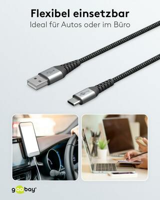 Goobay USB-C>USB-A Textilkabel 2m 49297