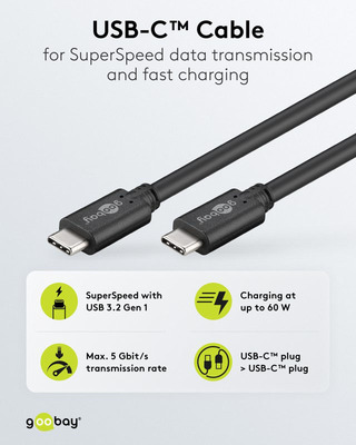 Goobay USB-C-Kabel, USB 3.2 4K/60 Hz,60W,1,5m 66507