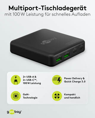 Goobay Multiport-Tischladegerät USB-C PD GaN,100W,sw 70764