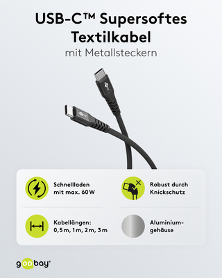 Goobay USB-CTextilkabel supersoft 2m,sw 73954