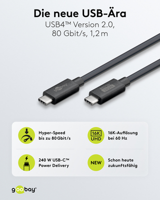 Goobay USB-C-Kabel zertifiziert USB4 2.0,1,2m 74376