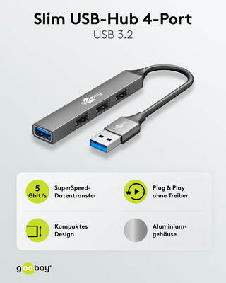 Goobay Slim 4-Port USB-Hub USB-A>USB-A 74456