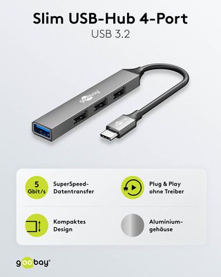 Goobay Slim 4-Port USB-Hub USB-C>USB-A 74457