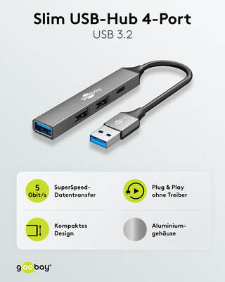 Goobay Slim 4-Port USB-Hub USB-A>USB-C 74458