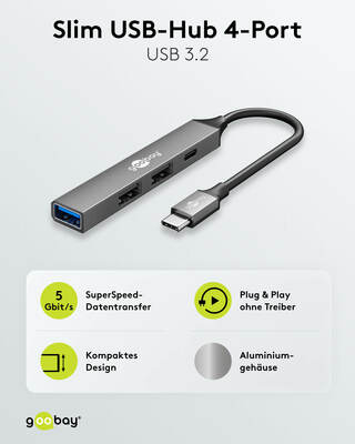 Goobay Slim 4-Port USB-Hub USB-C>USB-C/USB-A 74459