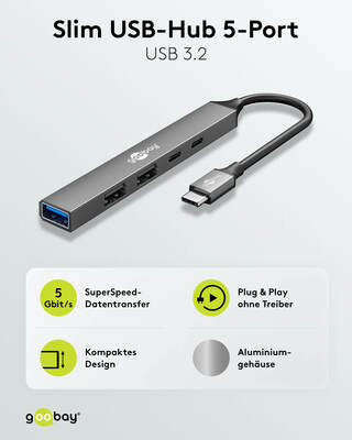Goobay Slim 4-Port USB-Hub USB-C>USB-C/USB-A 74460