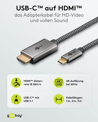 Goobay USB-C>HDMI-Textilkabel 4K/60 Hz,2m 75700