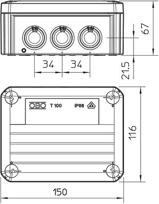 OBO Bettermann Vertr Kabelabzweigkasten lichtgrau T 100 M25-M32