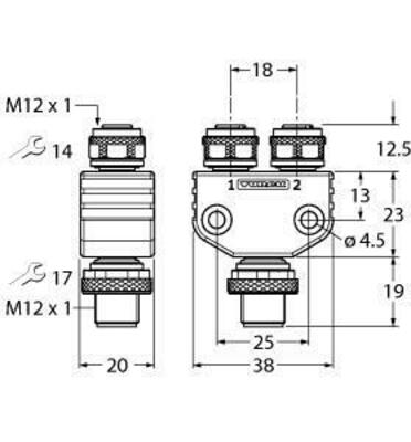 Turck 2-fach-Verteilersysteme Y-Verteiler o.Leitg. VB2-PX3-FSM4.4-2FKM4