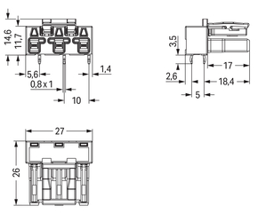 WAGO GmbH & Co. KG Buchse für Leiterplatten abgew.,3-polig,gr 770-843/011-000/060-