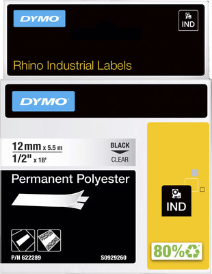 Newell Brands Rhino-Polyesterband 12mmx5,5m, schwarz auf tr 622289