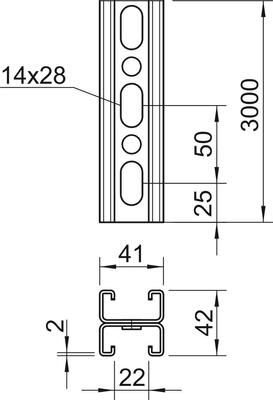OBO Bettermann Vertr Profilschiene 3000x42x41mm MS4142P3000FT